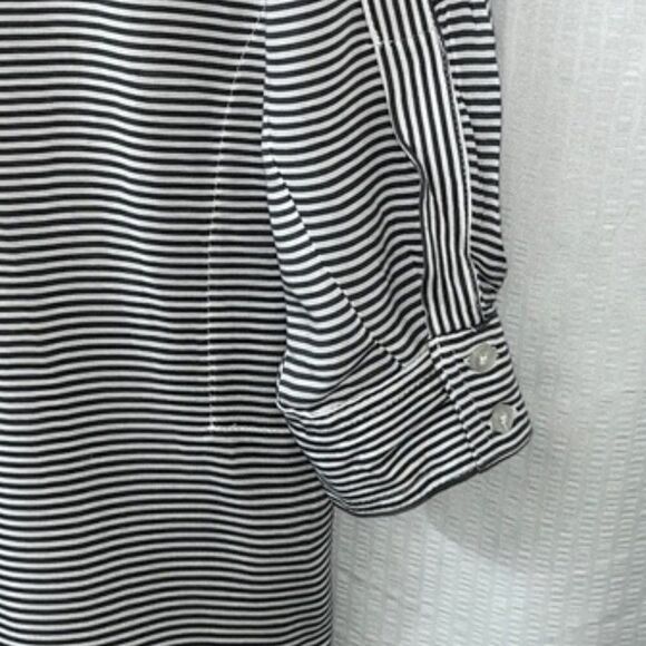 DKNY Gray & White Striped Lightweight Tunic Roll-Tab Sleeves - Picture 6 of 13